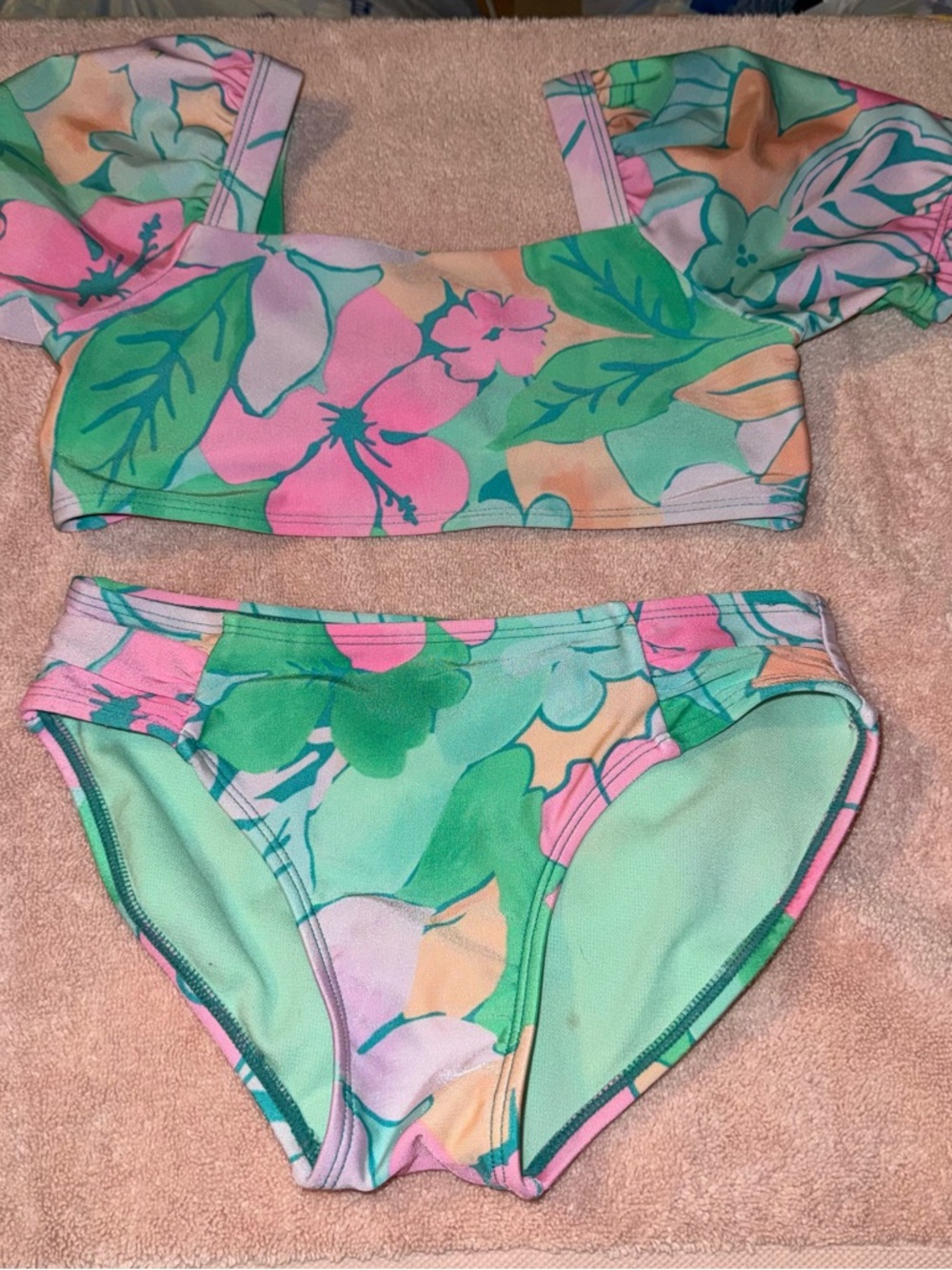 Cat & Jack Girls Size M 8 Medium Floral Two Piece Swimsuit Bikini